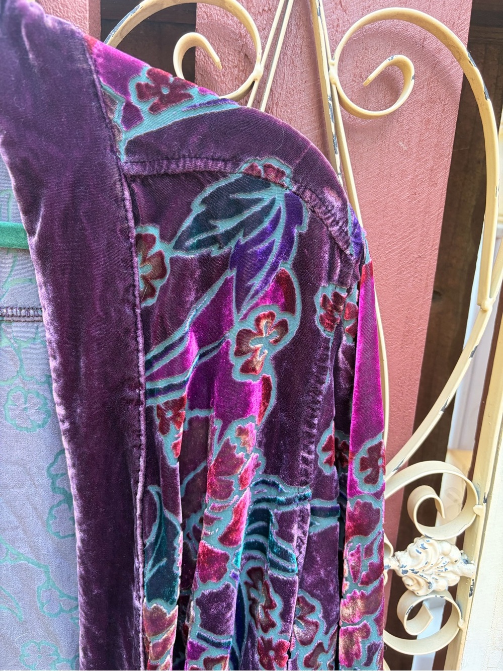 French Laundry Velvet Floral Open-Front Cardigan - Purple & Teal - Picture 2 of 5